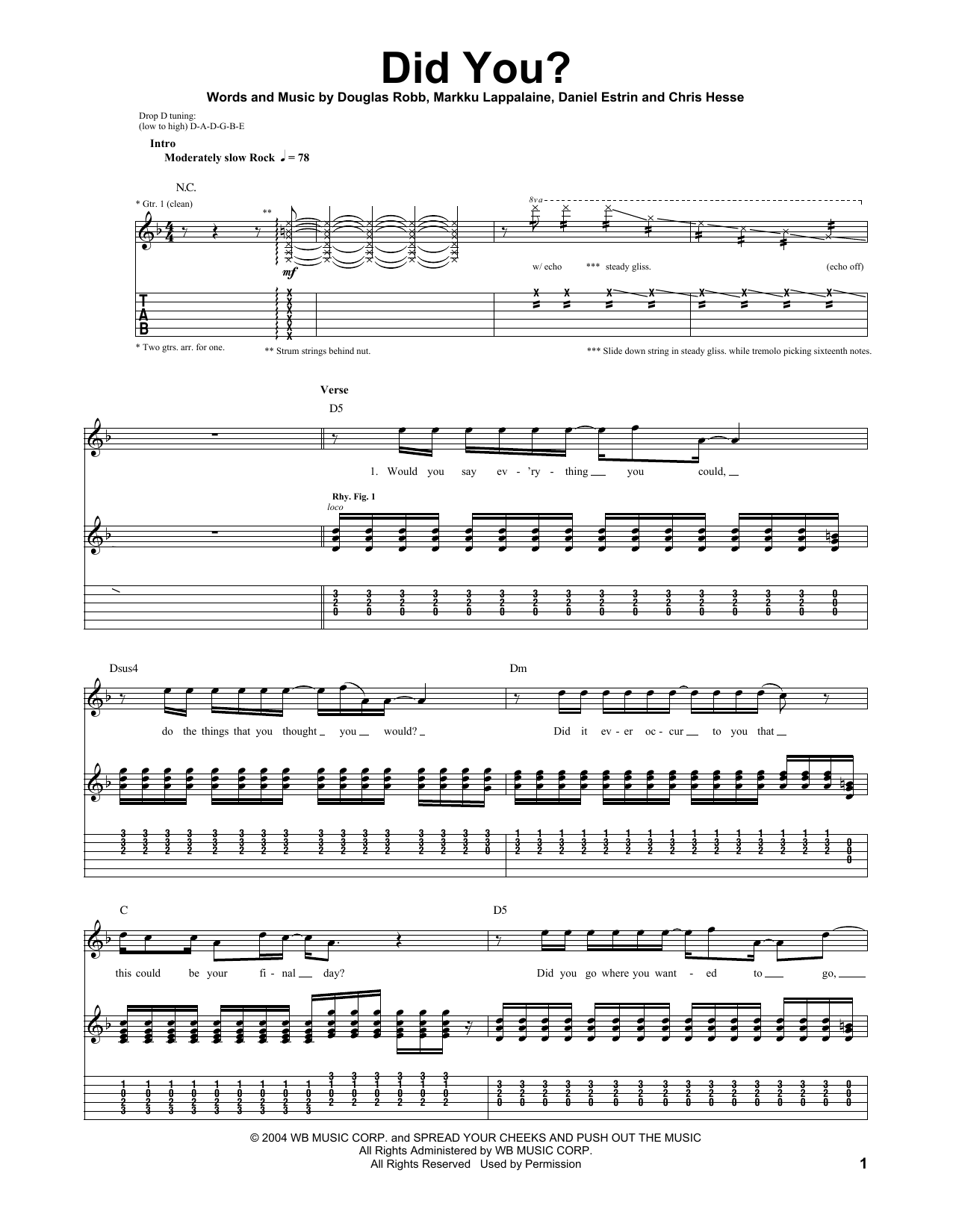 Learn to play Hoobastank Did You? sheet music for Guitar Tab in minutes. Hoobastank Did You? sheet music preview music notes and score for Guitar Tab including 5 page(s)