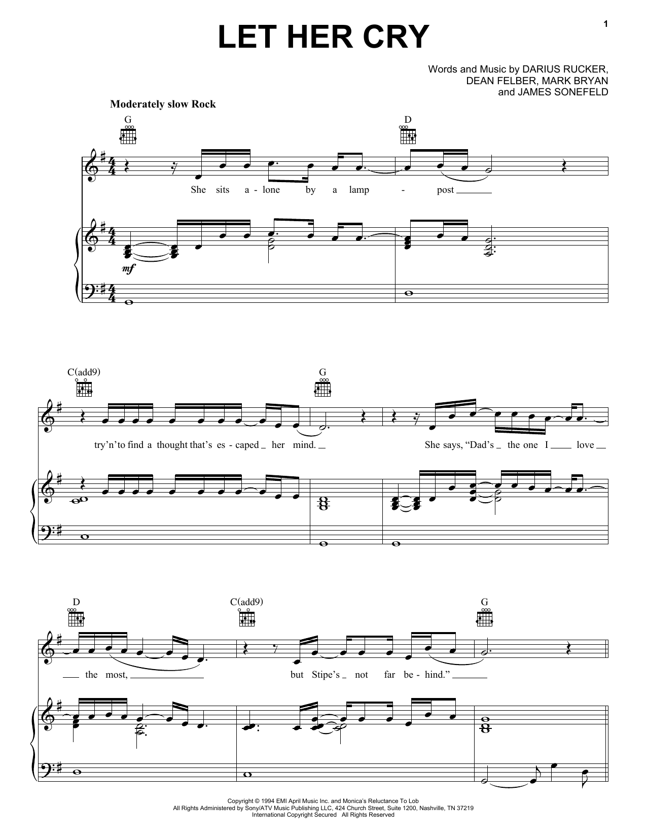 Learn to play Hootie & The Blowfish Let Her Cry sheet music for Piano, Vocal & Guitar (Right-Hand Melody) in minutes. Hootie & The Blowfish Let Her Cry sheet music notes and chords