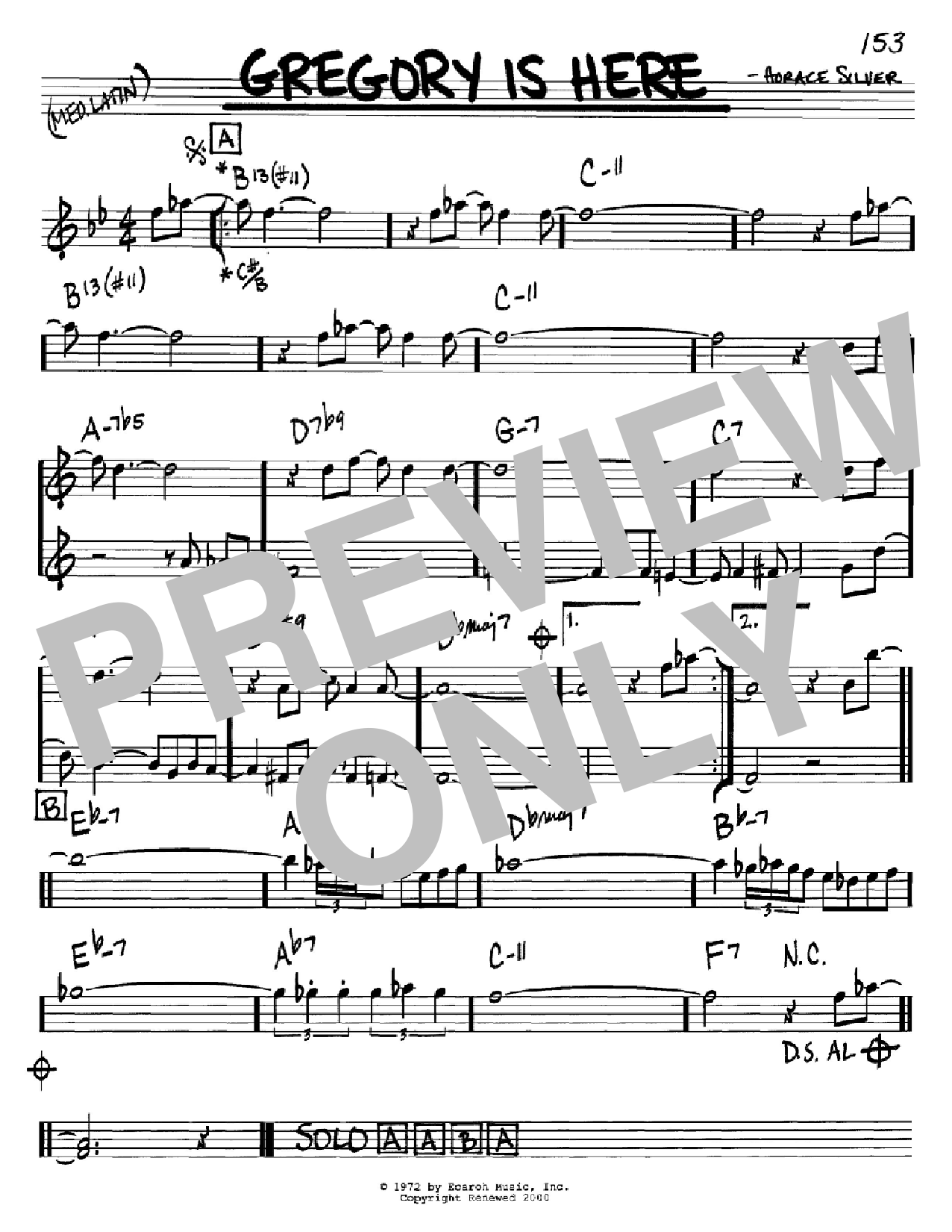 Horace Silver Gregory Is Here sheet music, chords, lyrics - Printable PDF for Real Book – Melody & Chords – C Instruments
