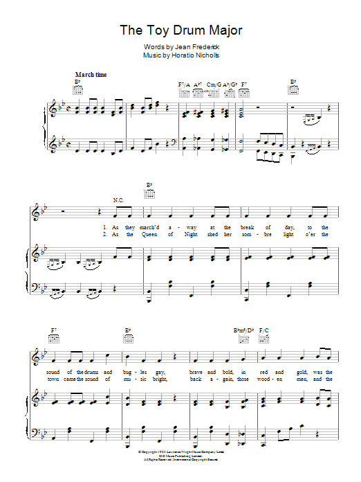Horatio Nicholls The Toy Drum Major sheet music, chords, lyrics - Printable PDF for Piano, Vocal & Guitar (Right-Hand Melody)