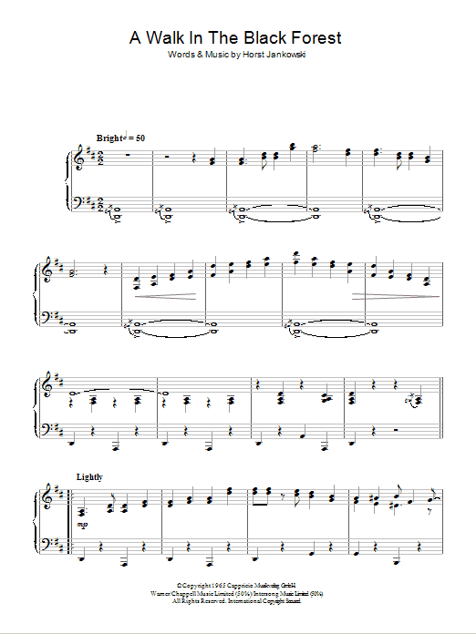 Horst Jankowski A Walk In The Black Forest (Eine Schwarwaldfahrt) sheet music, chords, lyrics - Printable PDF for Piano