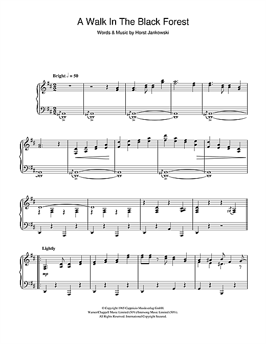 Learn to play Horst Jankowski A Walk In The Black Forest (Eine Schwarwaldfahrt) sheet music for Piano in minutes. Horst Jankowski A Walk In The Black Forest (Eine Schwarwaldfahrt) sheet music notes and chords