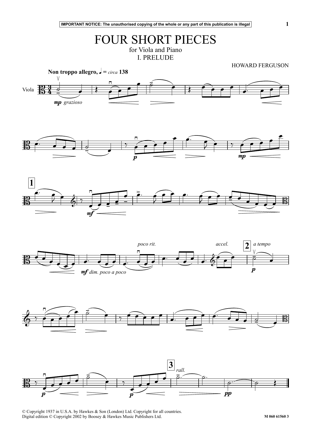 Howard Ferguson I. Prelude (from Four Short Pieces For Viola And Piano) sheet music, chords, lyrics - Printable PDF for Instrumental Solo