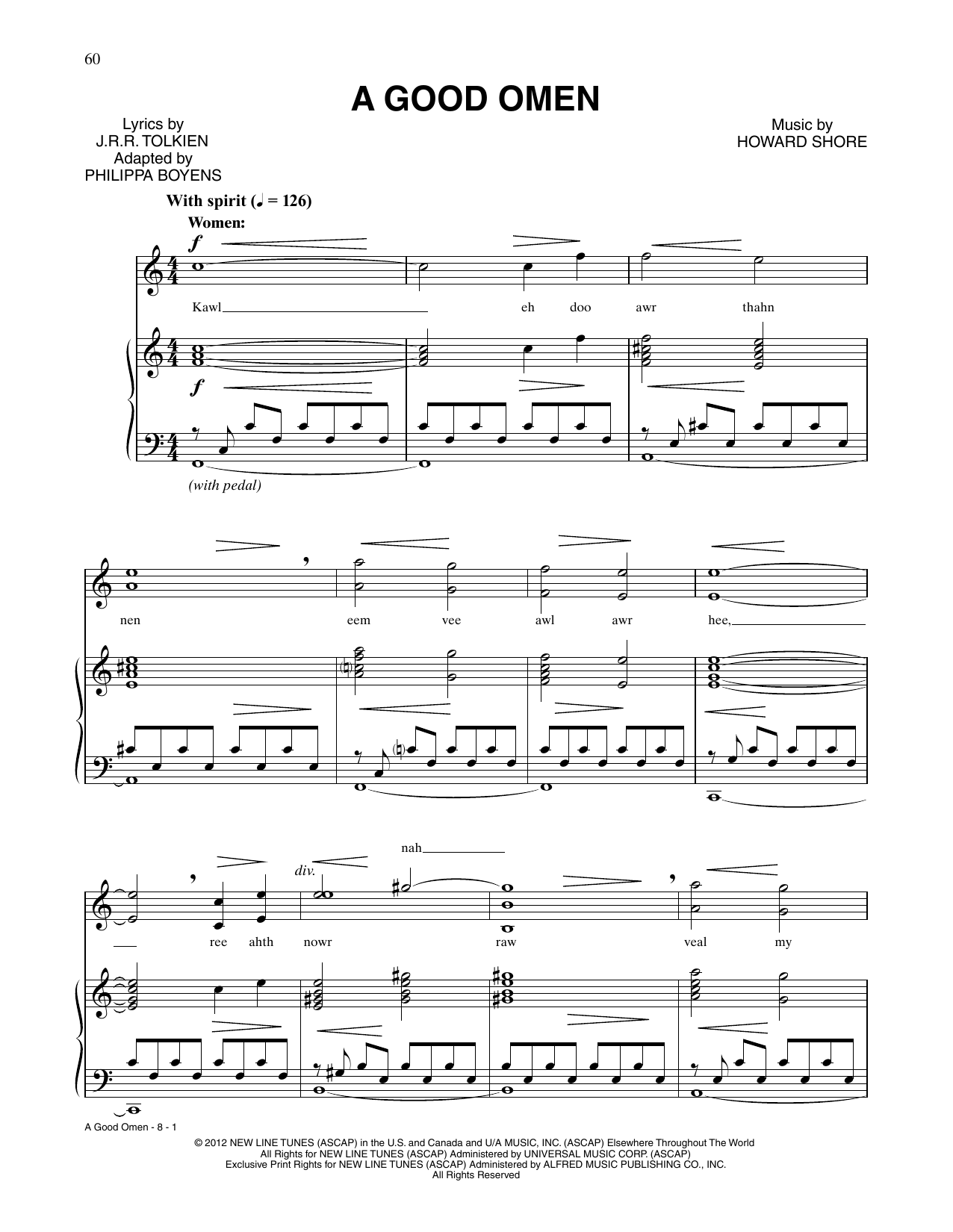 Howard Shore A Good Omen (from The Hobbit: An Unexpected Journey) sheet music, chords, lyrics - Printable PDF for Piano & Vocal