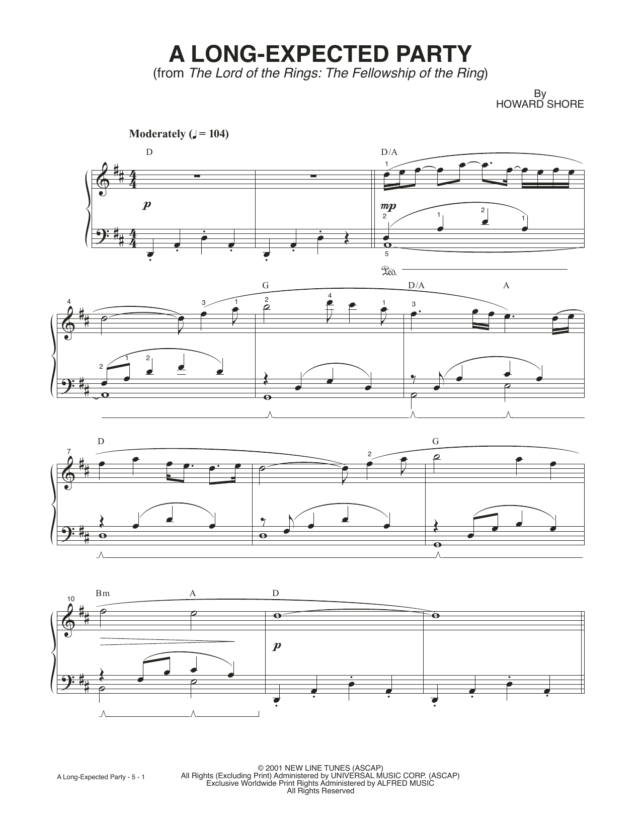 Howard Shore A Long-Expected Party (from The Lord Of The Rings: The Fellowship Of The Ring) sheet music, chords, lyrics - Printable PDF for Piano Solo