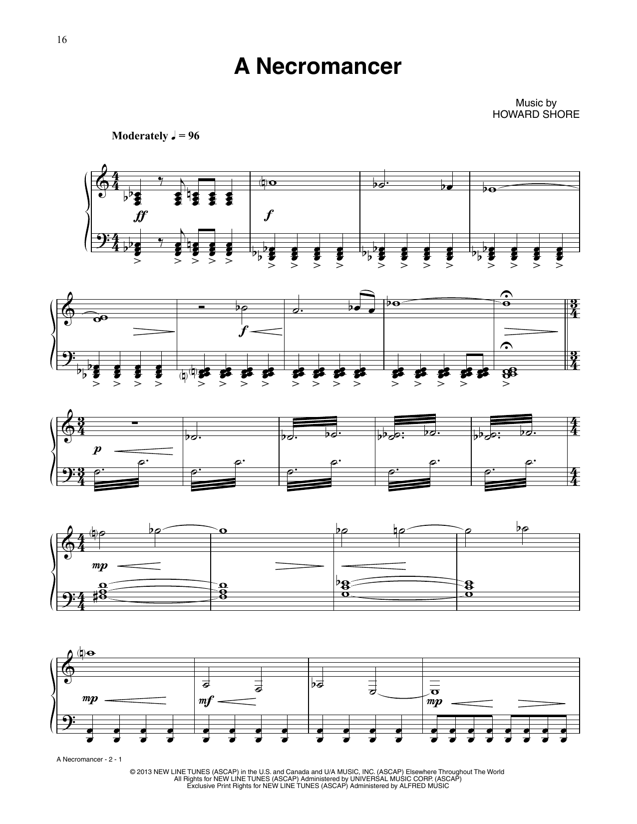 Howard Shore A Necromancer (from The Hobbit: The Desolation of Smaug) sheet music, chords, lyrics - Printable PDF for Piano Solo