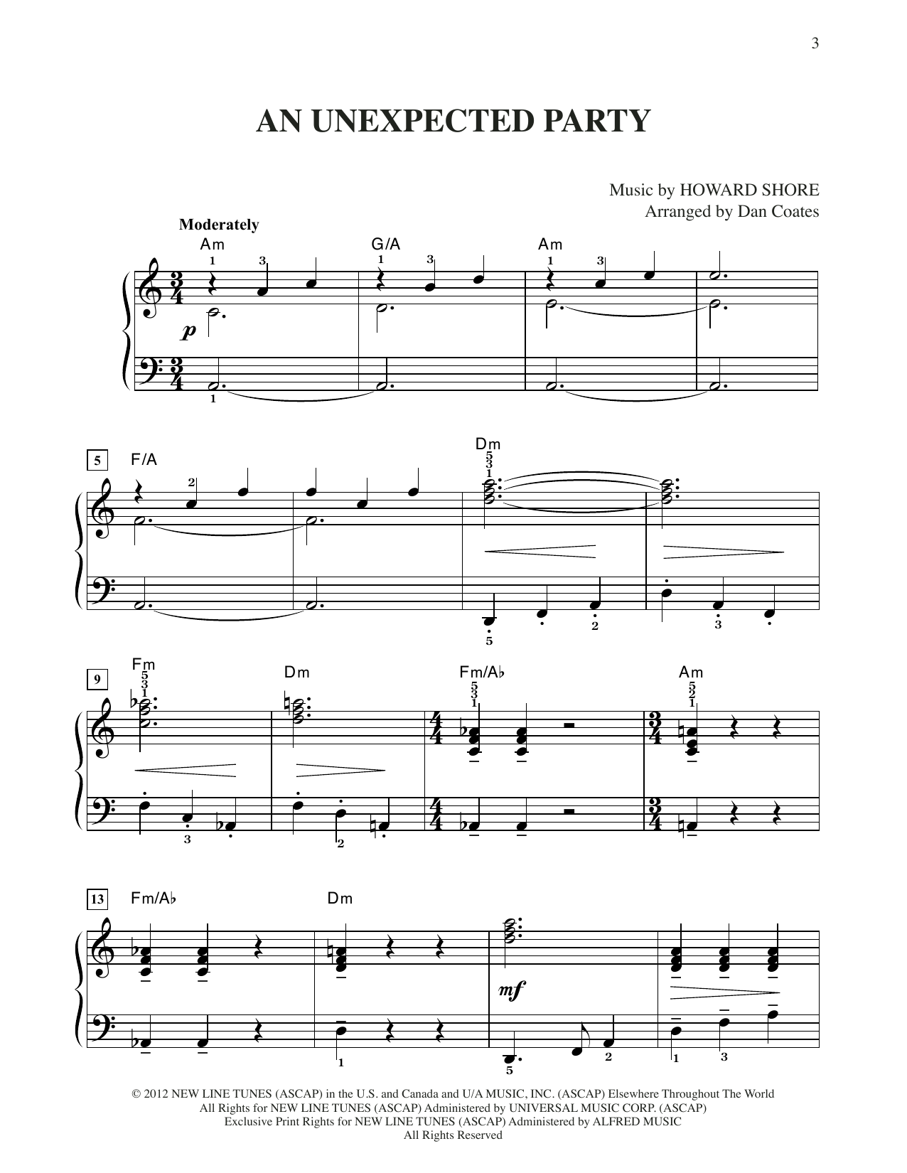 Howard Shore An Unexpected Party (from The Hobbit: An Unexpected Journey) (arr. Dan Coates) sheet music, chords, lyrics - Printable PDF for Easy Piano