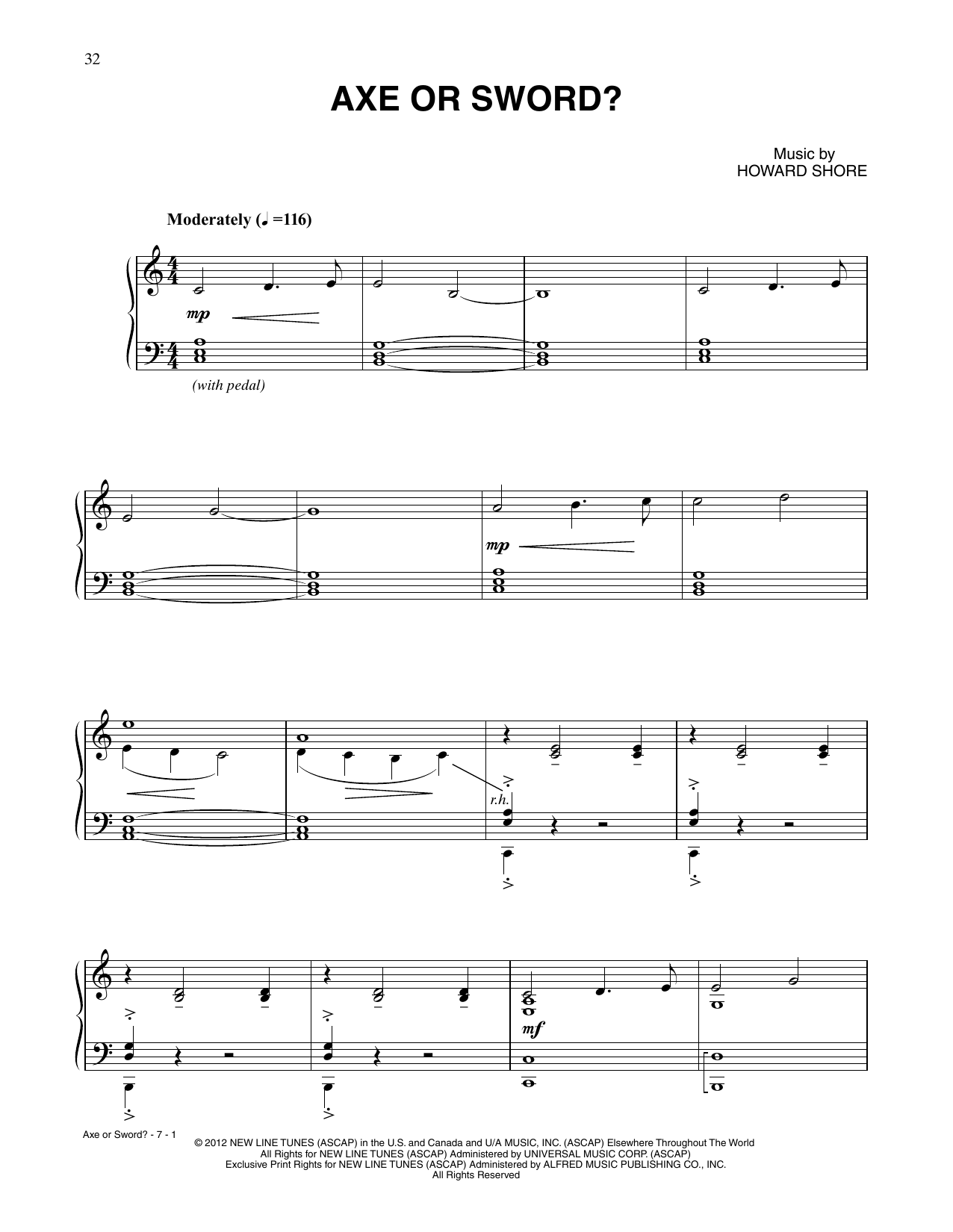 Howard Shore Axe Or Sword (from The Hobbit: An Unexpected Journey) sheet music, chords, lyrics - Printable PDF for Piano Solo