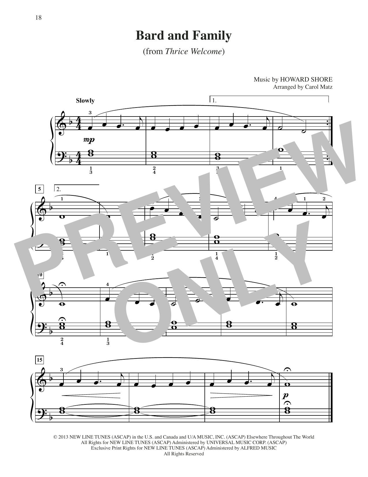Howard Shore Bard And Family (from The Hobbit: The Desolation of Smaug) (arr. Carol Matz) sheet music, chords, lyrics - Printable PDF for Big Note Piano