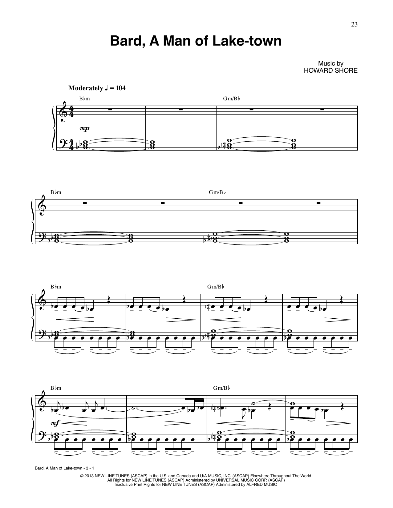 Howard Shore Bard, A Man Of Lake-Town (from The Hobbit: The Desolation of Smaug) sheet music, chords, lyrics - Printable PDF for Piano Solo