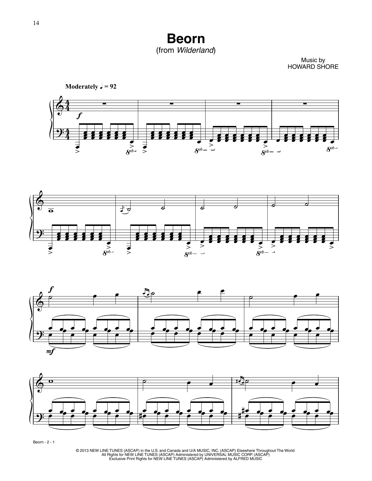 Howard Shore Beorn (from The Hobbit: The Desolation of Smaug) sheet music, chords, lyrics - Printable PDF for Piano Solo