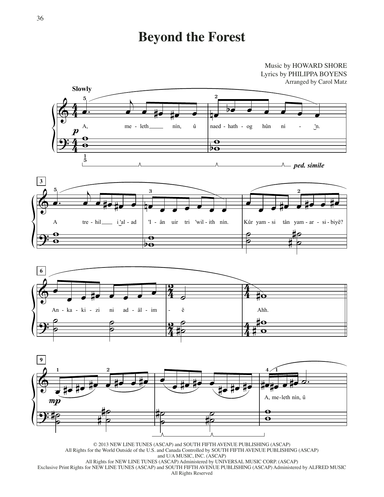 Howard Shore Beyond The Forest (from The Hobbit: The Desolation of Smaug) (arr. Carol Matz) sheet music, chords, lyrics - Printable PDF for Big Note Piano