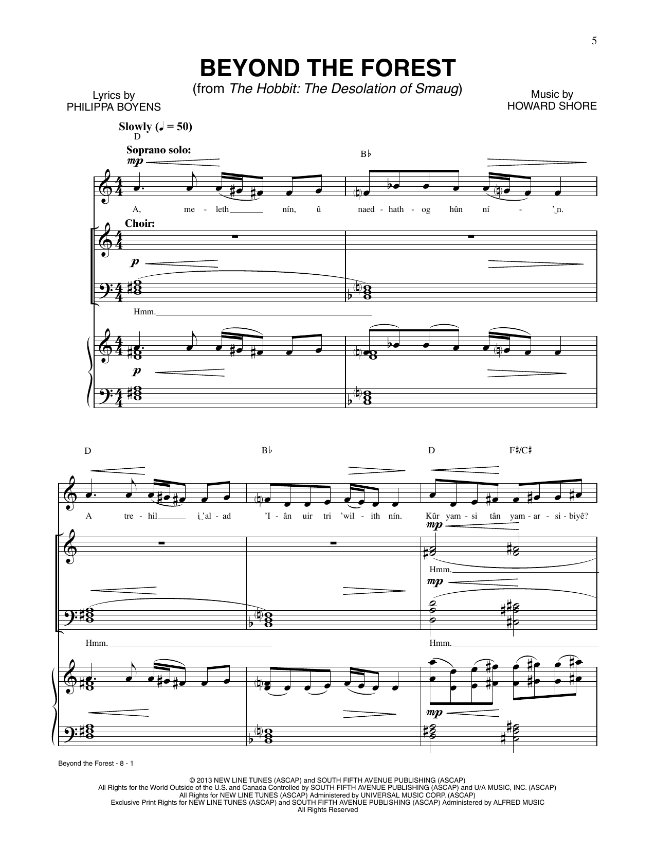 Howard Shore Beyond The Forest (from The Hobbit: The Desolation of Smaug) sheet music, chords, lyrics - Printable PDF for Piano & Vocal