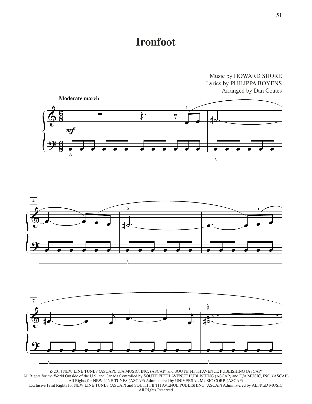 Howard Shore Ironfoot (from The Hobbit: The Battle of the Five Armies) (arr. Dan Coates) sheet music, chords, lyrics - Printable PDF for Easy Piano