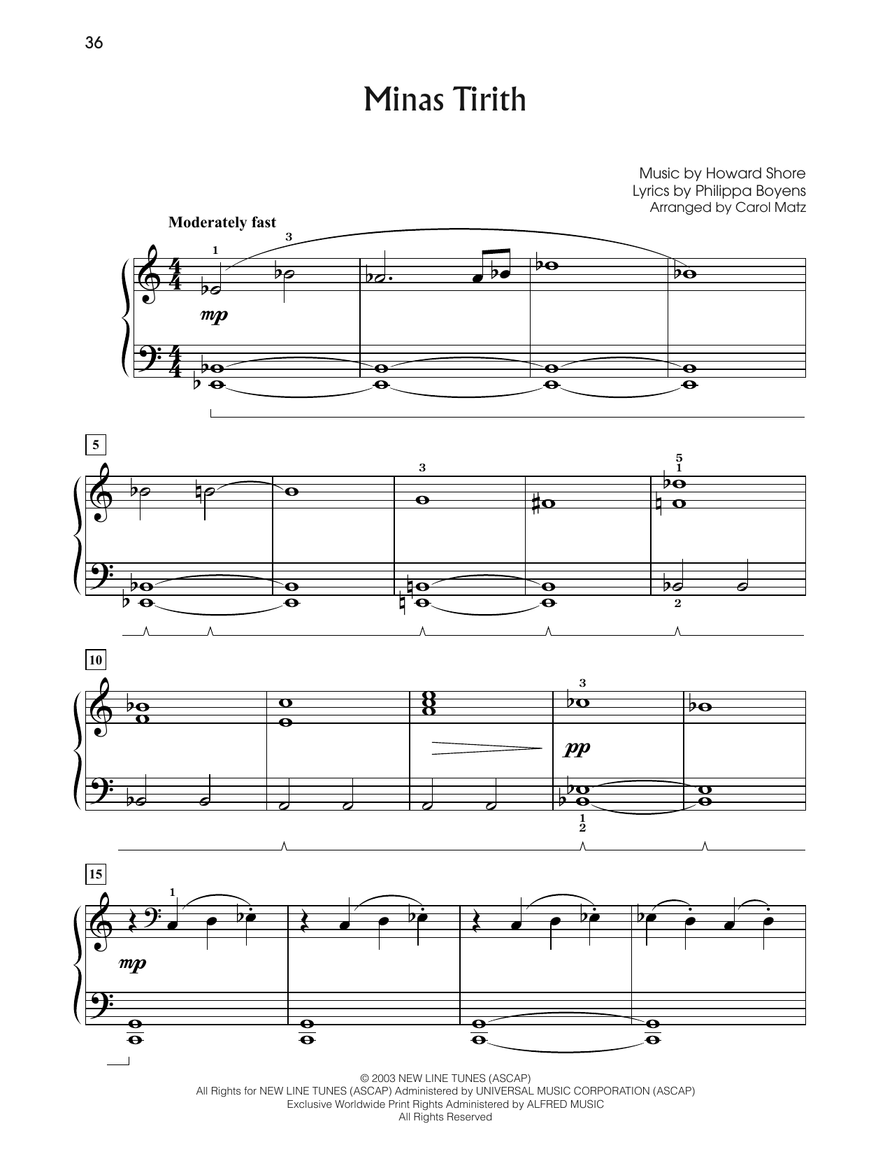 Howard Shore Minas Tirith (from The Lord Of The Rings: The Return Of The King) (arr. Carol Matz) sheet music, chords, lyrics - Printable PDF for Big Note Piano