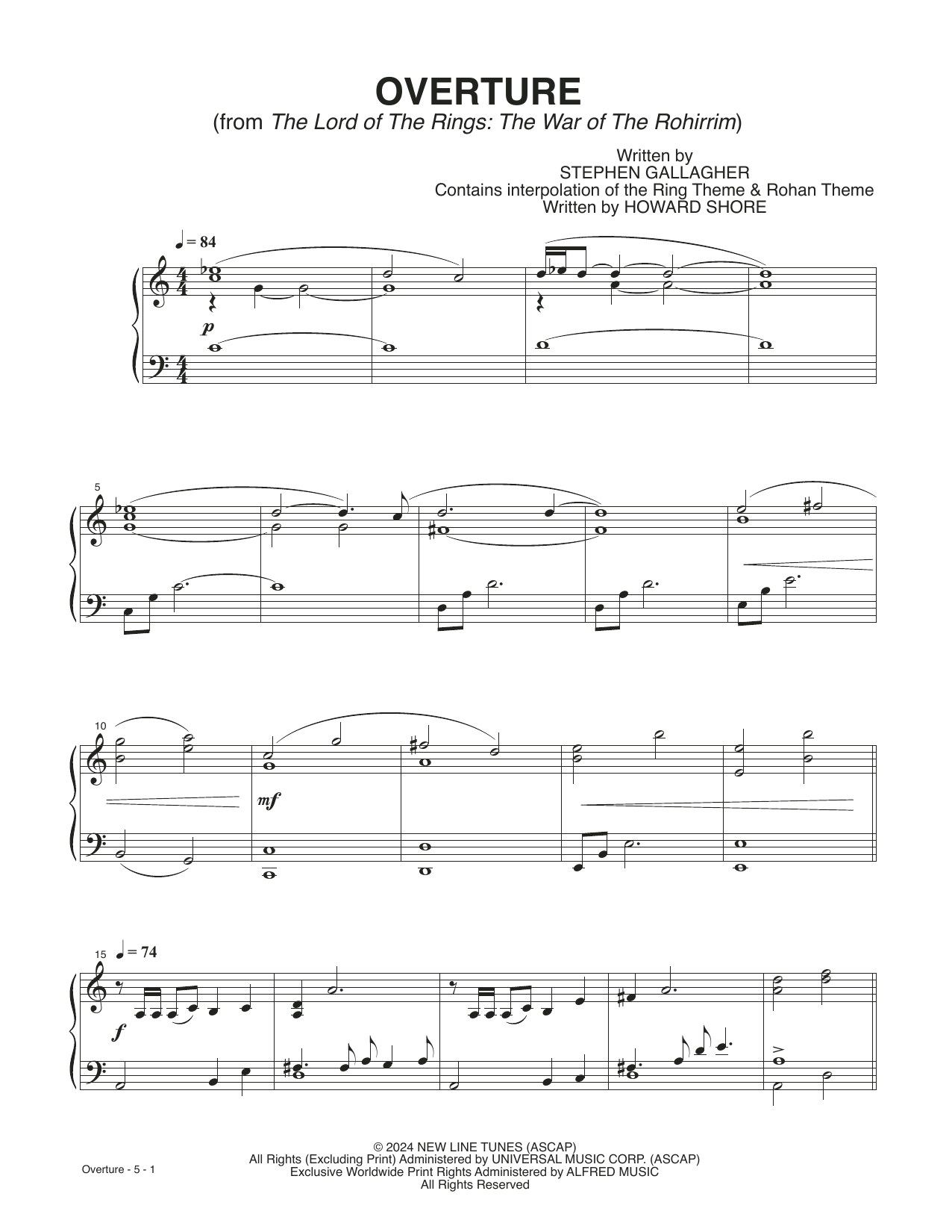 Howard Shore Overture (from The Lord Of The Rings: The War Of The Rohirrim) sheet music, chords, lyrics - Printable PDF for Piano Solo