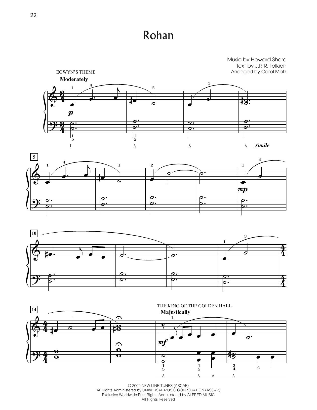 Howard Shore Rohan (from The Lord Of The Rings: The Two Towers) (arr. Carol Matz) sheet music, chords, lyrics - Printable PDF for Big Note Piano