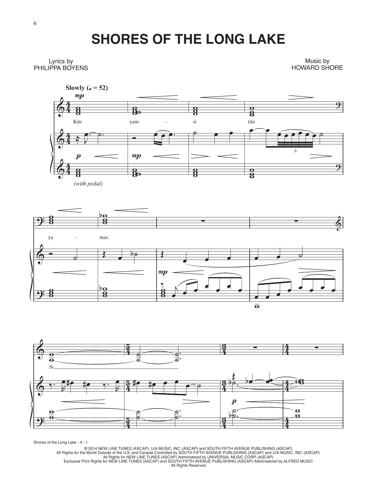 Howard Shore Shores Of The Long Lake (from The Hobbit: The Battle of the Five Armies) sheet music, chords, lyrics - Printable PDF for Piano & Vocal