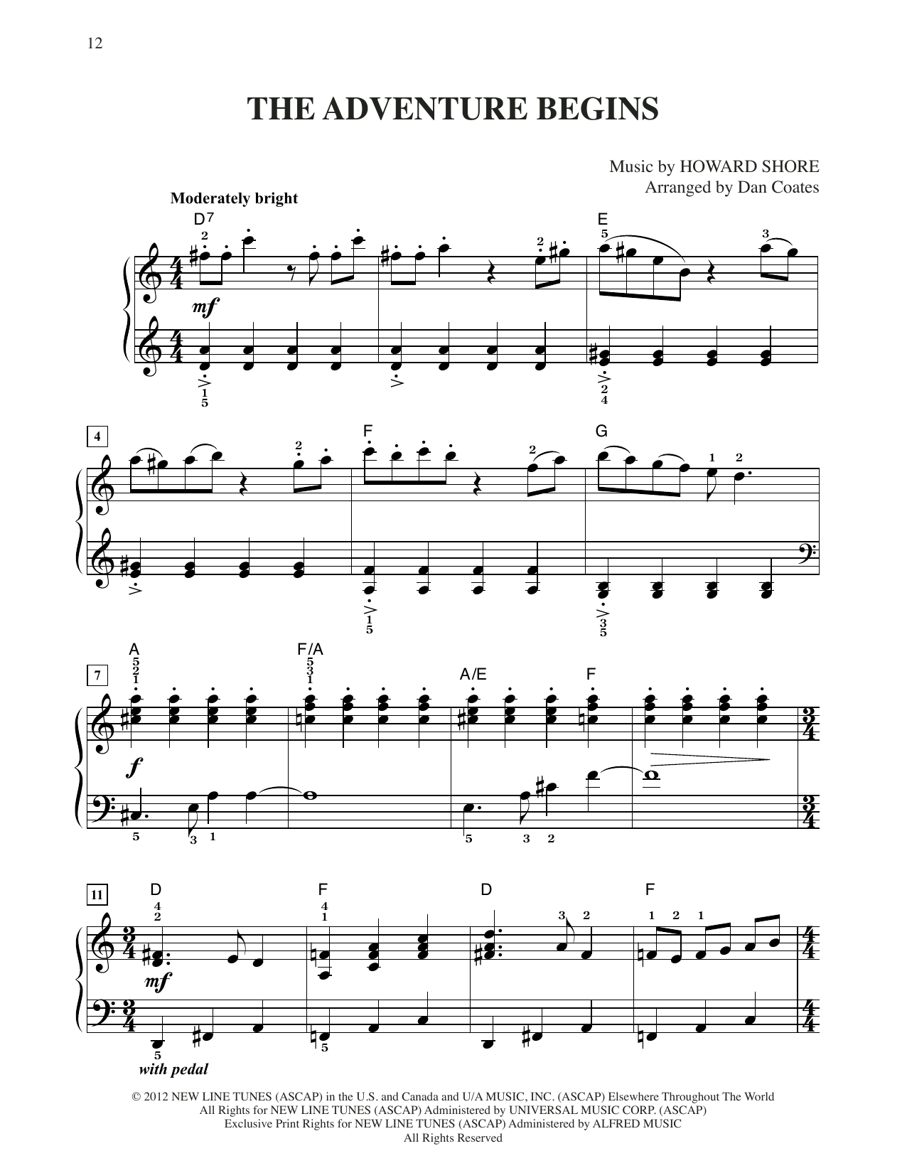 Howard Shore The Adventure Begins (from The Hobbit: An Unexpected Journey) (arr. Dan Coates) sheet music, chords, lyrics - Printable PDF for Easy Piano