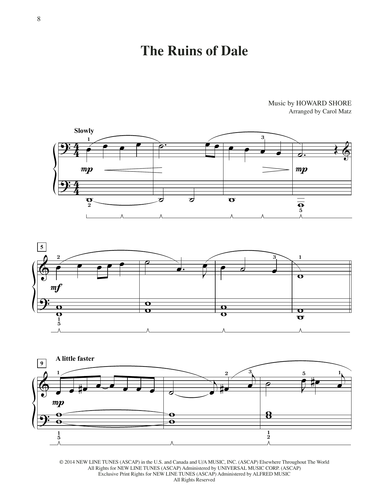Howard Shore The Ruins Of Dale (from The Hobbit: The Battle of the Five Armies) (arr. Carol Matz) sheet music, chords, lyrics - Printable PDF for Big Note Piano
