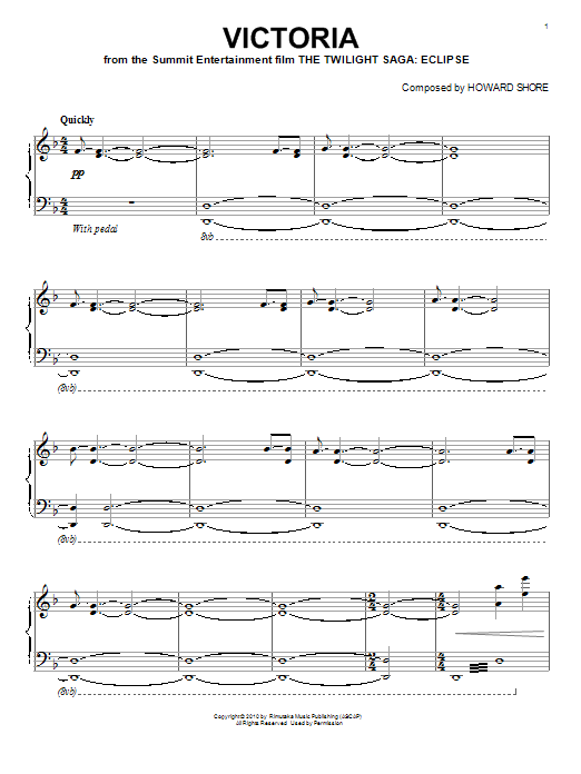 Howard Shore Victoria sheet music, chords, lyrics - Printable PDF for Piano