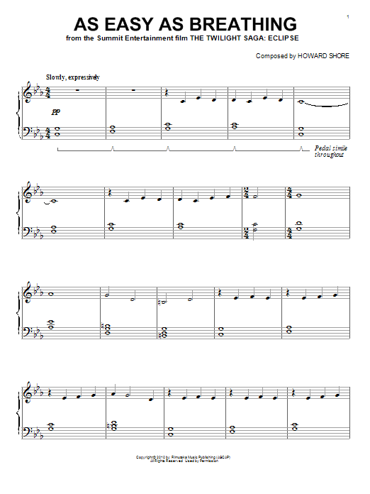 Learn to play Howard Shore As Easy As Breathing sheet music for Piano in minutes. Howard Shore As Easy As Breathing sheet music preview music notes and score for Piano including 3 page(s)