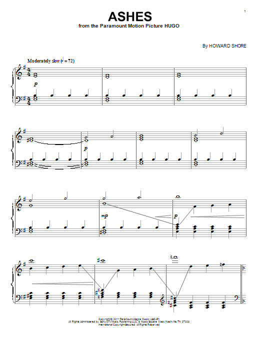 Learn to play Howard Shore Ashes sheet music for Piano in minutes. Howard Shore Ashes sheet music preview music notes and score for Piano including 3 page(s)