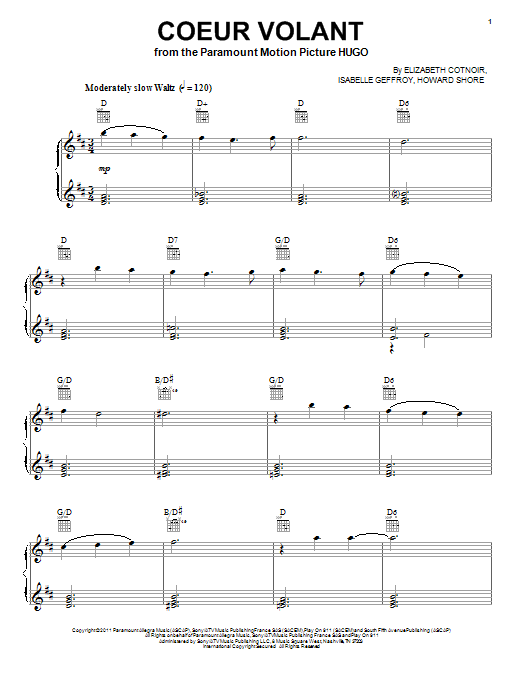 Learn to play Howard Shore Coeur Volant sheet music for Piano, Vocal & Guitar (Right-Hand Melody) in minutes. Howard Shore Coeur Volant sheet music preview music notes and score for Piano, Vocal & Guitar (Right-Hand Melody) including 8 page(s)