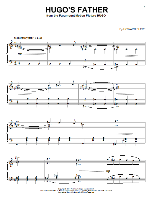 Learn to play Howard Shore Hugo's Father sheet music for Piano in minutes. Howard Shore Hugo's Father sheet music preview music notes and score for Piano including 6 page(s)