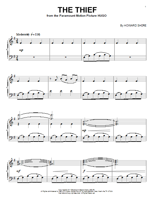 Learn to play Howard Shore The Thief sheet music for Piano in minutes. Howard Shore The Thief sheet music preview music notes and score for Piano including 9 page(s)