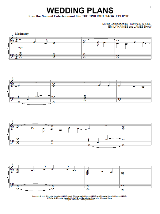 Learn to play Howard Shore Wedding Plans sheet music for Piano in minutes. Howard Shore Wedding Plans sheet music preview music notes and score for Piano including 5 page(s)