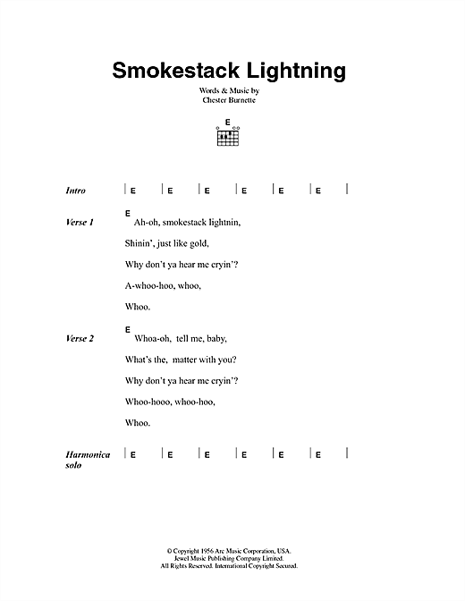 Howlin' Wolf Smokestack Lightning sheet music preview music notes and score for Guitar Lead Sheet including 1 page(s)