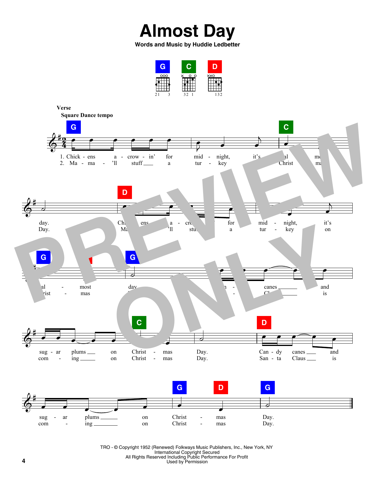 Learn to play Huddie Ledbetter Almost Day sheet music for Ukulele in minutes. Huddie Ledbetter Almost Day sheet music preview music notes and score for Ukulele including 1 page(s)