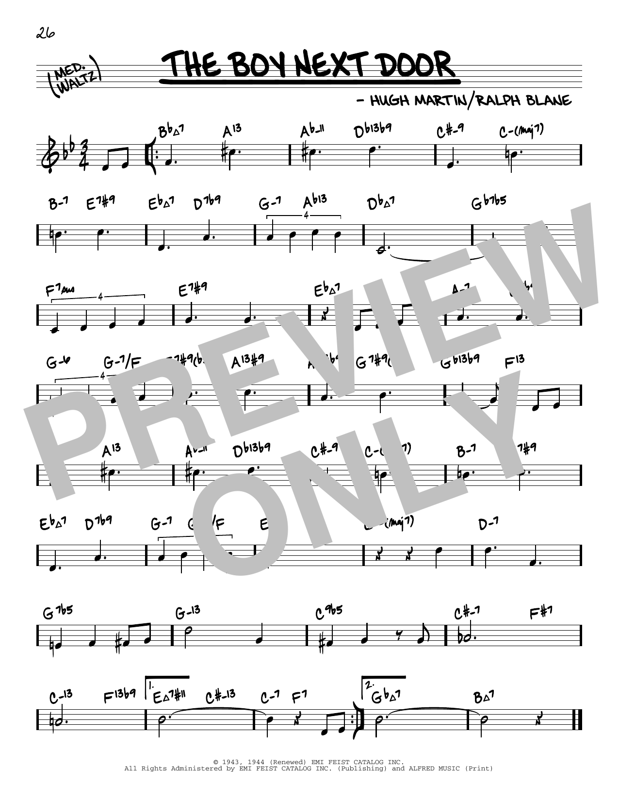 Hugh Martin & Ralph Blane The Boy Next Door (from Meet Me In St. Louis) (arr. David Hazeltine) sheet music, chords, lyrics - Printable PDF for Real Book – Enhanced Chords