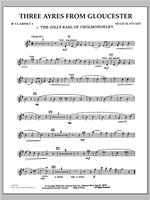 Learn to play Hugh M. Stuart Three Ayres From Gloucester - Bb Clarinet 1 sheet music for Concert Band in minutes. Hugh M. Stuart Three Ayres From Gloucester - Bb Clarinet 1 sheet music preview music notes and score for Concert Band including 2 page(s)