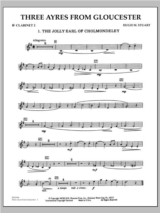 Learn to play Hugh M. Stuart Three Ayres From Gloucester - Bb Clarinet 2 sheet music for Concert Band in minutes. Hugh M. Stuart Three Ayres From Gloucester - Bb Clarinet 2 sheet music preview music notes and score for Concert Band including 2 page(s)