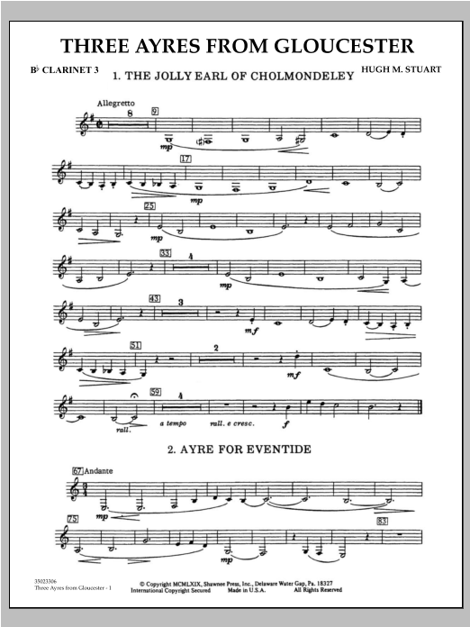 Learn to play Hugh M. Stuart Three Ayres From Gloucester - Bb Clarinet 3 sheet music for Concert Band in minutes. Hugh M. Stuart Three Ayres From Gloucester - Bb Clarinet 3 sheet music preview music notes and score for Concert Band including 2 page(s)