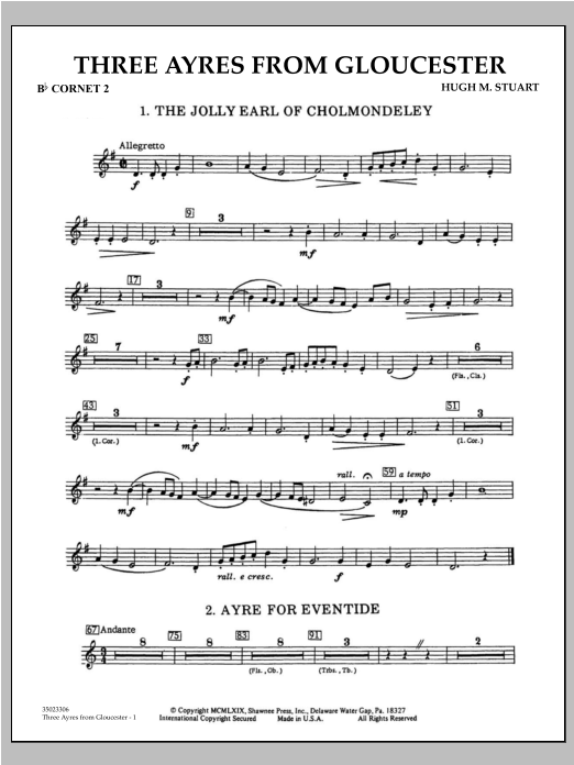 Learn to play Hugh M. Stuart Three Ayres From Gloucester - Bb Cornet 2 sheet music for Concert Band in minutes. Hugh M. Stuart Three Ayres From Gloucester - Bb Cornet 2 sheet music preview music notes and score for Concert Band including 2 page(s)