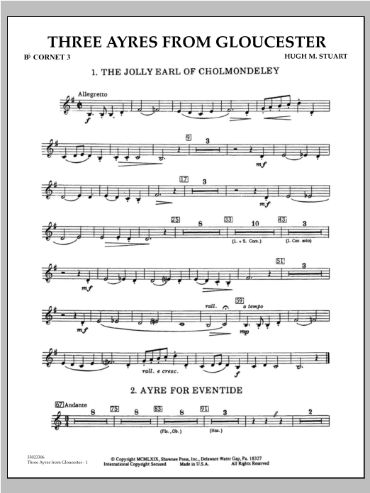 Learn to play Hugh M. Stuart Three Ayres From Gloucester - Bb Cornet 3 sheet music for Concert Band in minutes. Hugh M. Stuart Three Ayres From Gloucester - Bb Cornet 3 sheet music preview music notes and score for Concert Band including 2 page(s)