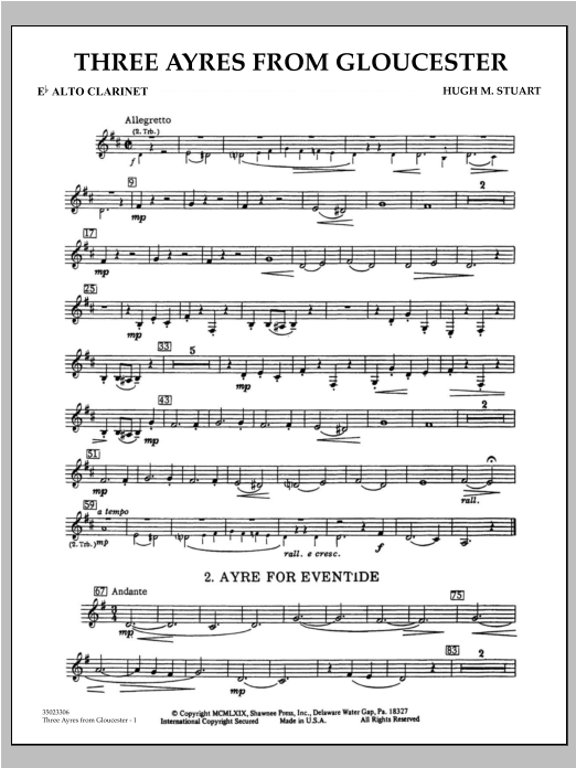 Learn to play Hugh M. Stuart Three Ayres From Gloucester - Eb Alto Clarinet sheet music for Concert Band in minutes. Hugh M. Stuart Three Ayres From Gloucester - Eb Alto Clarinet sheet music preview music notes and score for Concert Band including 2 page(s)