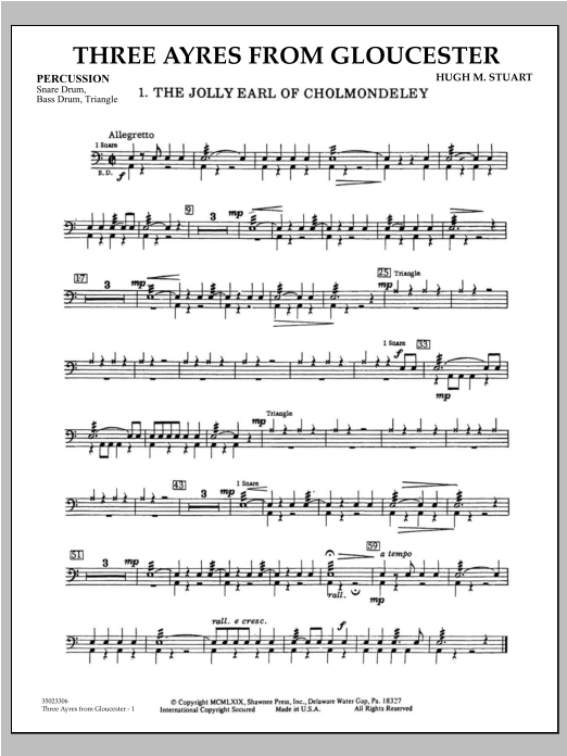 Learn to play Hugh M. Stuart Three Ayres From Gloucester - Percussion sheet music for Concert Band in minutes. Hugh M. Stuart Three Ayres From Gloucester - Percussion sheet music preview music notes and score for Concert Band including 2 page(s)