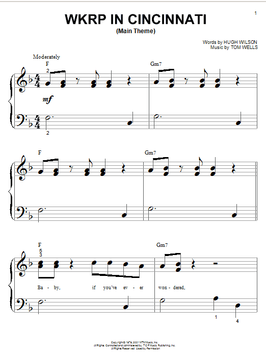 Learn to play Hugh Wilson WKRP In Cincinnati (Main Theme) sheet music for Piano (Big Notes) in minutes. Hugh Wilson WKRP In Cincinnati (Main Theme) sheet music preview music notes and score for Piano (Big Notes) including 3 page(s)
