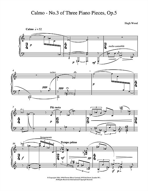 Learn to play Hugh Wood Calmo Op.5 sheet music for Piano in minutes. Hugh Wood Calmo Op.5 sheet music notes and chords