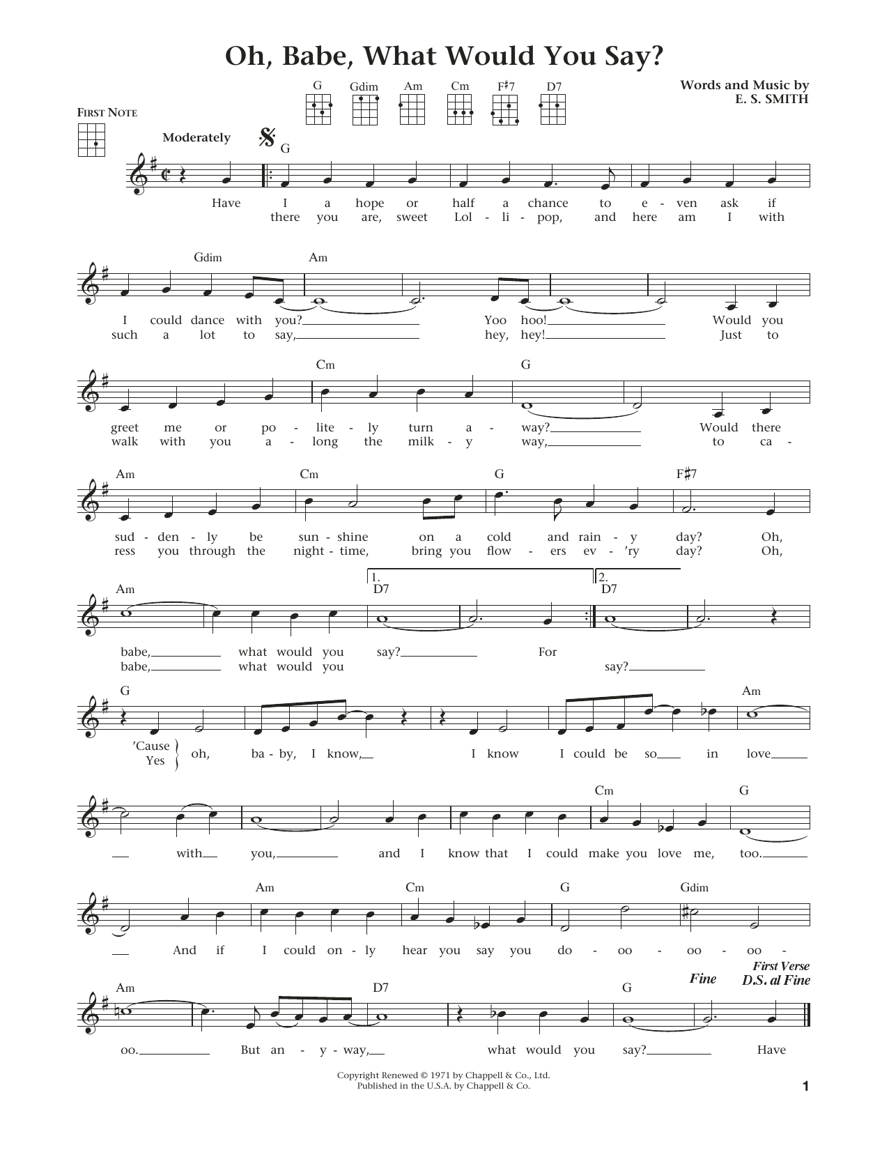 Hurricane Smith Oh, Babe, What Would You Say? sheet music, chords, lyrics - Printable PDF for Ukulele