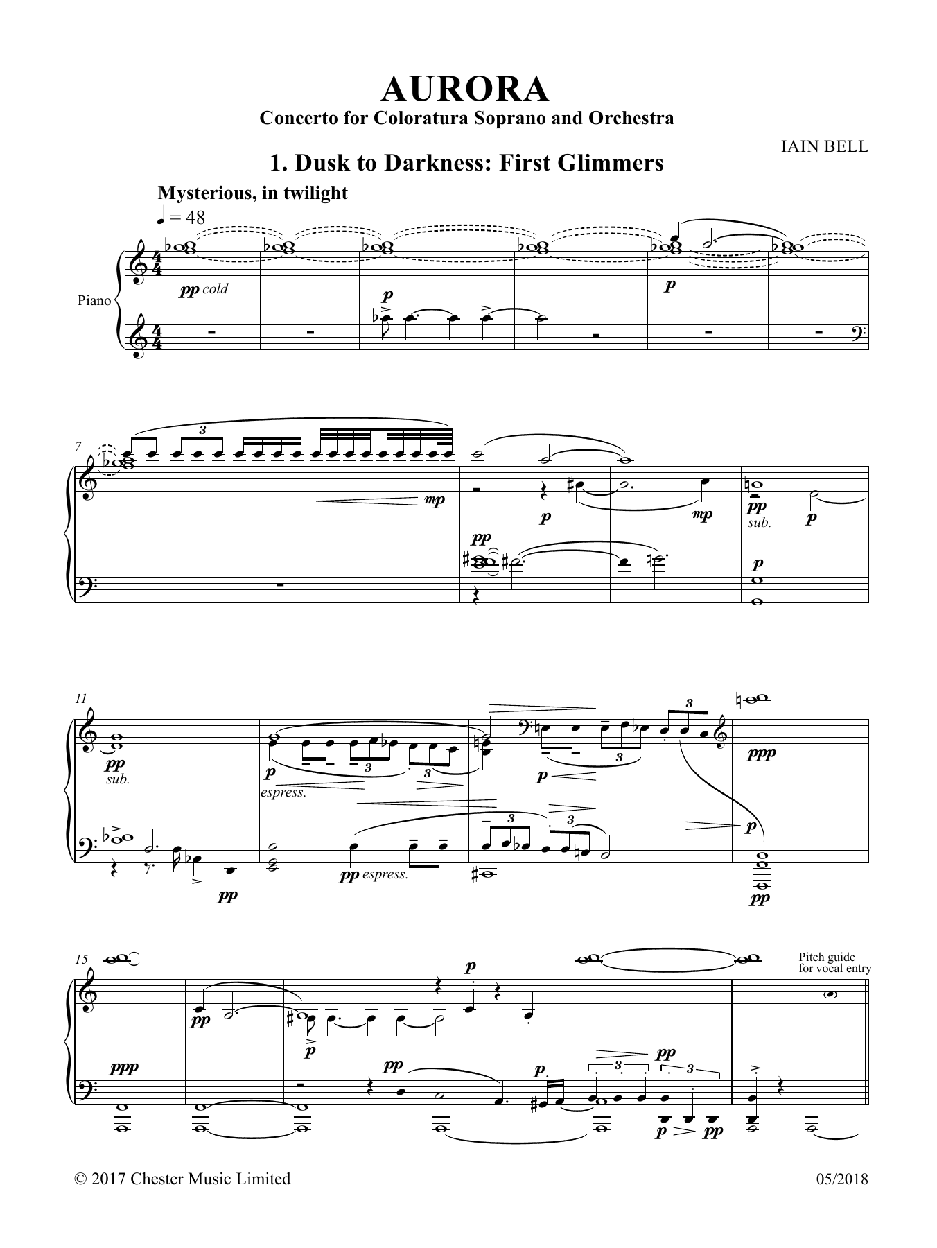 Iain Bell Aurora (Vocal score) sheet music, chords, lyrics - Printable PDF for Piano & Vocal
