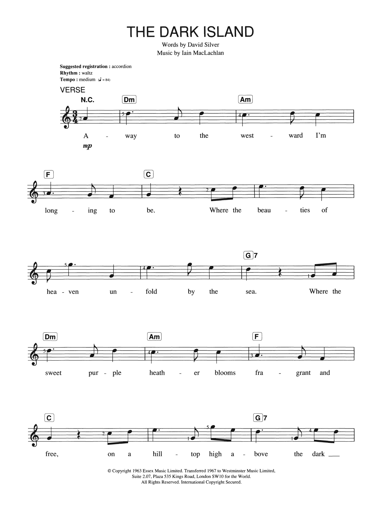 Iain Maclachlan The Dark Island Sheet Music Download Printable Pdf Traditional Music Score For Piano Chords Lyrics