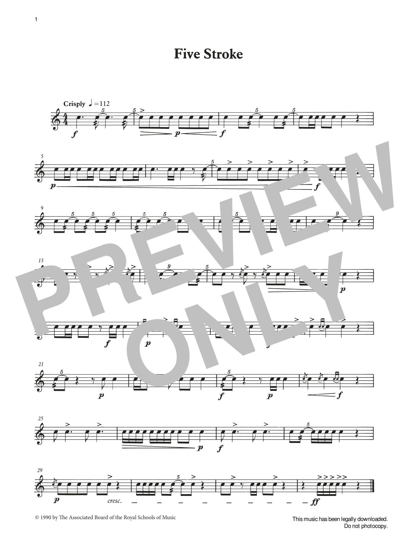Ian Wright and Kevin Hathaway Five Stroke from Graded Music for Snare Drum, Book II sheet music, chords, lyrics - Printable PDF for Percussion Solo
