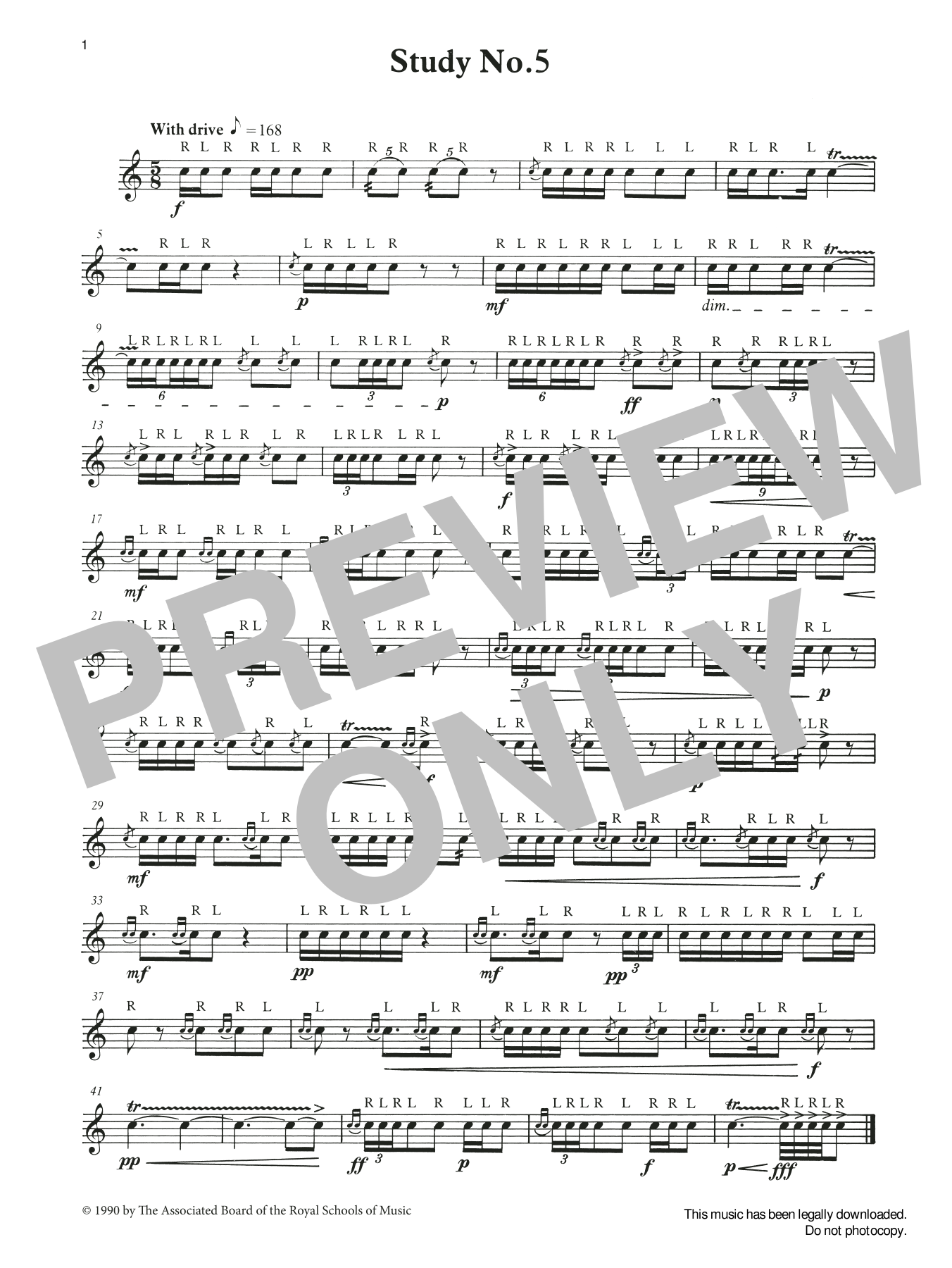 Ian Wright and Kevin Hathaway Study No.5 from Graded Music for Snare Drum, Book III sheet music, chords, lyrics - Printable PDF for Percussion Solo