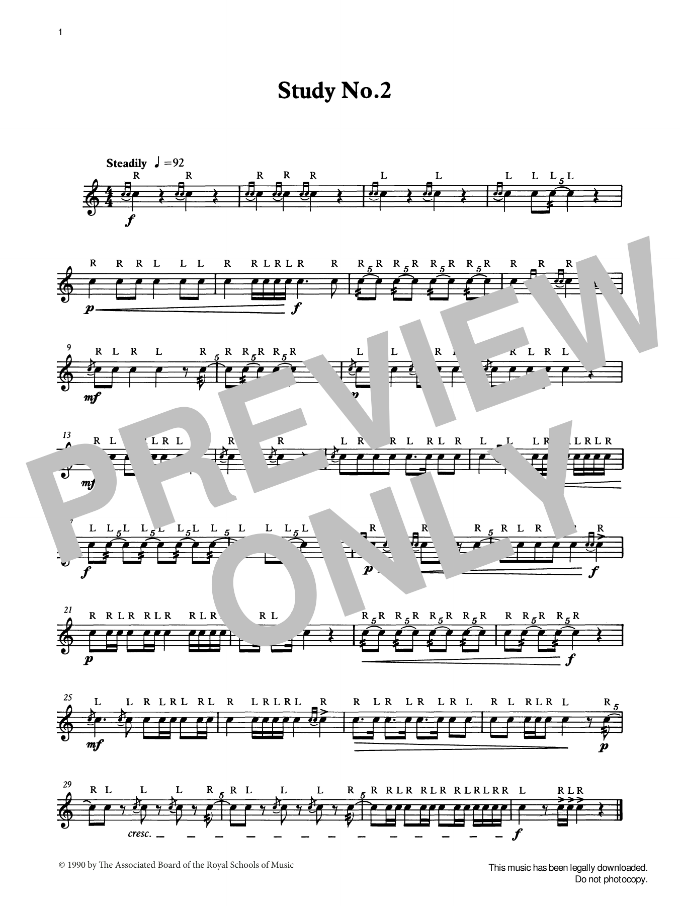 Ian Wright, Alwyn Green and Kevin Hathaway Study No.2 from Graded Music for Snare Drum, Book I sheet music, chords, lyrics - Printable PDF for Percussion Solo