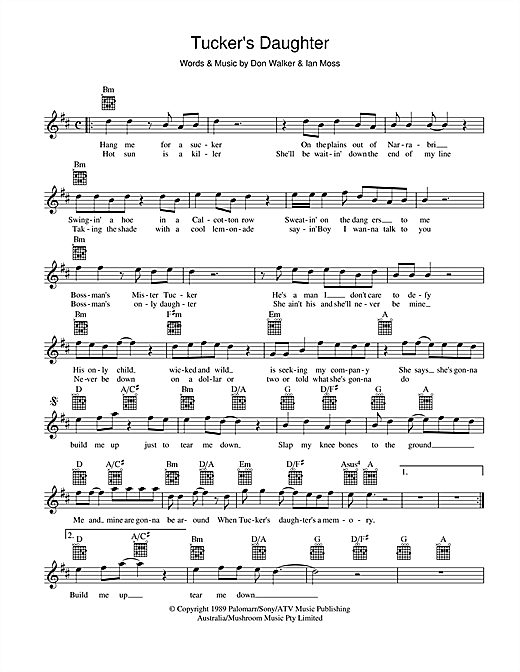 Learn to play Ian Moss Tucker's Daughter sheet music for Melody Line, Lyrics & Chords in minutes. Ian Moss Tucker's Daughter sheet music preview music notes and score for Melody Line, Lyrics & Chords including 2 page(s)